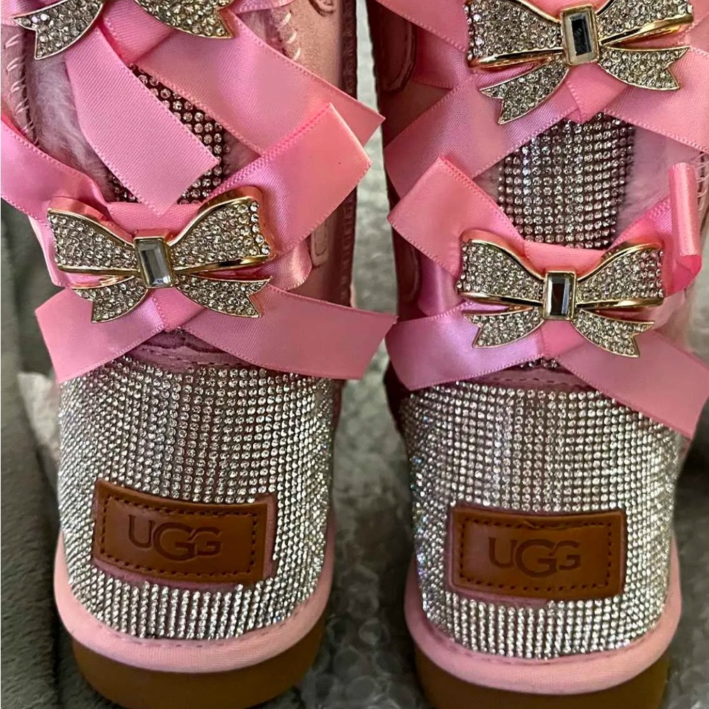 UGG Pink Boots with Bows and Glittery Design